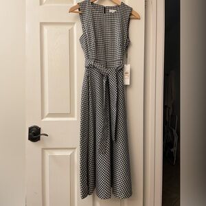 2/XS Calvin Klein Dress A-Line Classic Gingham Black/White Midi Maxi NWT new